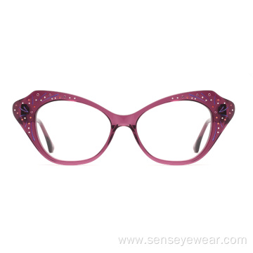 Women Rhinestone Diamond Acetate Optical Frame Glasses